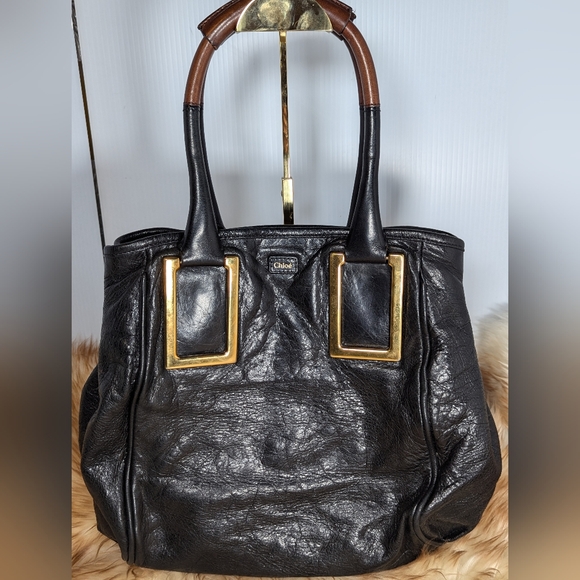 Chloe Handbags - Chloe Ethel Geniue Leather Bag Large Shoulder Tote Black Gold Handbag